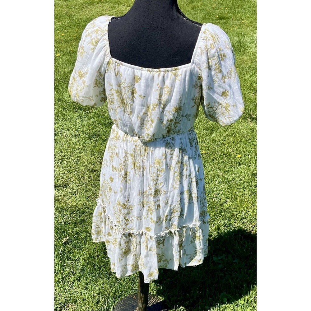 Blu Pepper Floral Puff Sleeve Mini Dress Cottagecore Prairie Medium M White - Picture 10 of 14